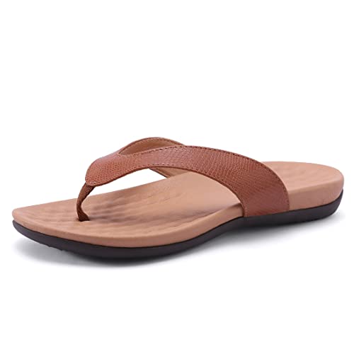 Harssidanzar Zehentrenner für Damen,Arch Support Flip-Flops Orthotische Bequeme Gehen Sommer Tanga Sandalen KL220EU,Braun,Größe 36 von Harssidanzar