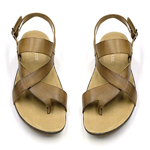 Harssidanzar Herren Leder Sandalen Riemchensandalen Gladiator Sommer Schuhe Ledersandalen Slingback Zehentrenner,khaki,42 EU von Harssidanzar