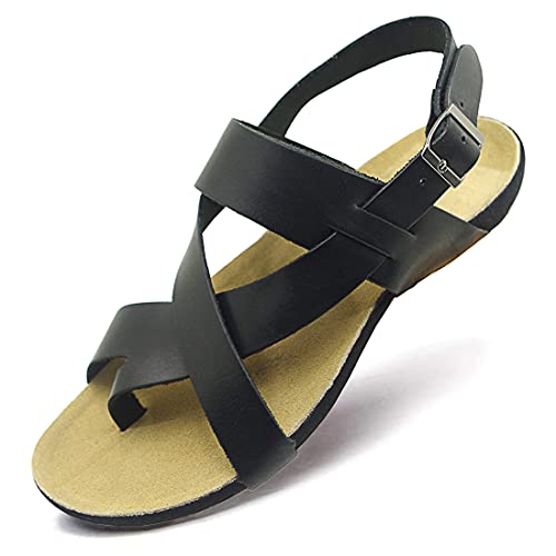 Harssidanzar Herren Leder Sandalen Riemchensandalen Gladiator Sommer Schuhe Ledersandalen Slingback Zehentrenner, Schwarz, 39 EU von Harssidanzar