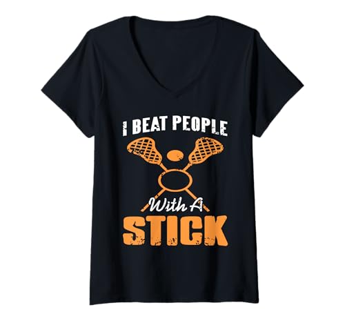 Damen Ich Schlage Leute Mit Lacrosse-Stick Humorvoll T-Shirt mit V-Ausschnitt Damen Ich Schlage Leute Mit Lacrosse-Stick Humorvoll T-Shirt mit V-Ausschnitt von Harte Abwehrspieler Lacrosse Einstellung