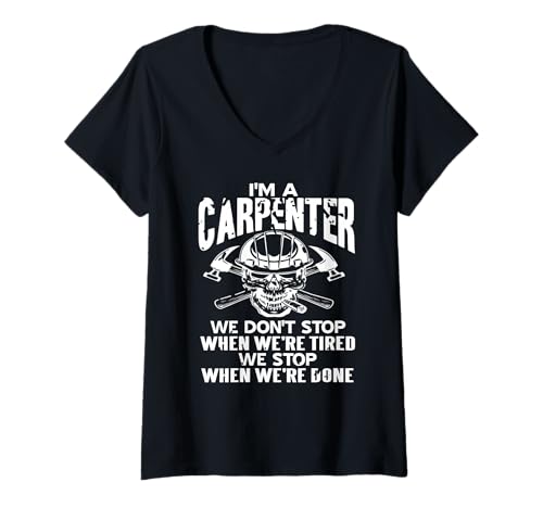 Damen Schädel Tischler Wir Hören Erst Auf Wenn Es Fertig Ist T-Shirt mit V-Ausschnitt Damen Schädel Tischler Wir Hören Erst Auf Wenn Es Fertig Ist T-Shirt mit V-Ausschnitt von Harte Handwerker Bau Humor Arbeitsstil