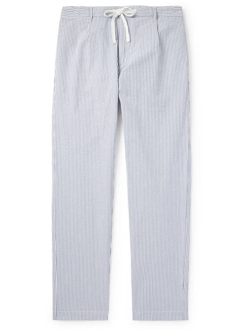 Hartford - Tanker Straight-Leg Pleated Striped Cotton-Seersucker Drawstring Trousers - Men - Blue - IT 52 von Hartford