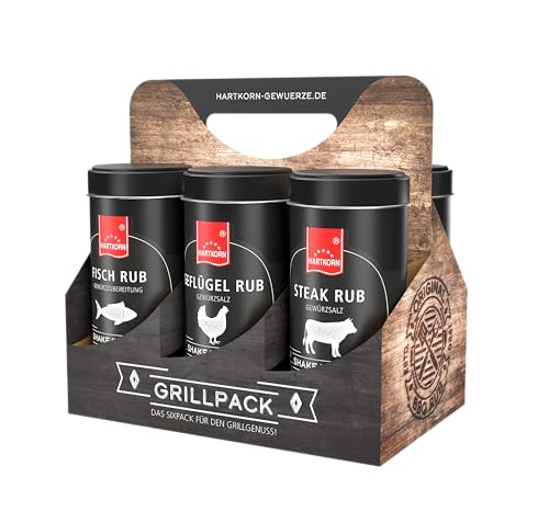 Hartkorn - BBQ Gewürz-Sixpack (6-teilig) Shake´n Grill (Geflügel Rub, Steak Rub, Fisch Rub, Smoky Rub, Veggie Rub, Magic Dust Rub) - Geschenkset für Männer von Hartkorn