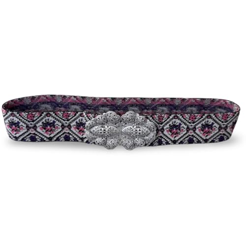 Hartmann-Knöpfe 1 Stück Trachten Dirndl Stretchgürtel 4cm bunt mit grosser silber Trachtenschliesse (rosa/lila, M) von Hartmann-Knöpfe