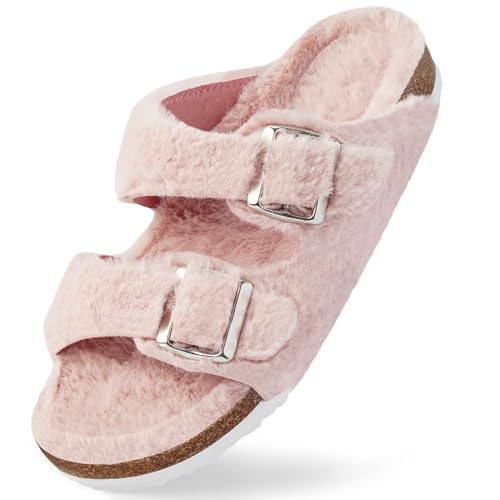 Harvest Land Damen Flauschige Sandalen Weiche Wärme Pantoffeln Kunstpelz Open Toe Latschen Mit Verstellbaren Schnallen Fur Slides Rutschfeste Lndoor Outdoor Slipper Modischen. Pink 36 von Harvest Land