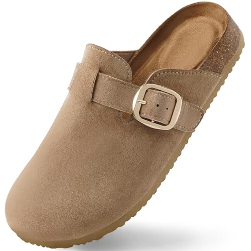 Harvest Land Hausschuhe Damen Clogs Wildleder Pantoletten Geschlossen Gartenschuhe Home Slippers für Frauen. Taupe 34.5 von Harvest Land