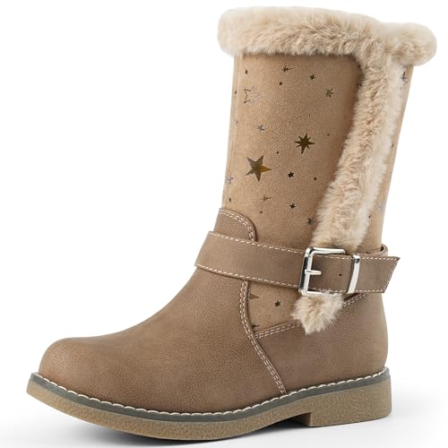 Harvest Land Mädchen Warm Gefütterte Schneestiefel Halblange Winterstiefel Kinder Lauflernschuhe Weite: Mittel Lose Einlage Khaki29 von Harvest Land