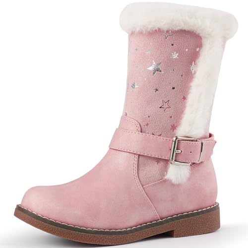 Harvest Land Mädchen Warm Gefütterte Schneestiefel Halblange Winterstiefel Kinder Lauflernschuhe Weite: Mittel Lose Einlage rosa32 von Harvest Land
