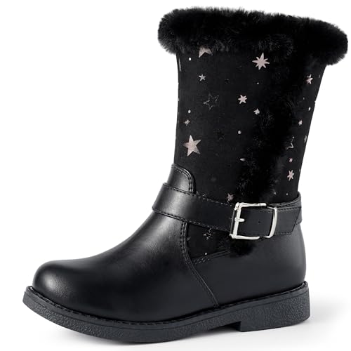 Harvest Land Mädchen Warm Gefütterte Schneestiefel Halblange Winterstiefel Kinder Lauflernschuhe Weite: Mittel Lose Einlage schwarz27 von Harvest Land