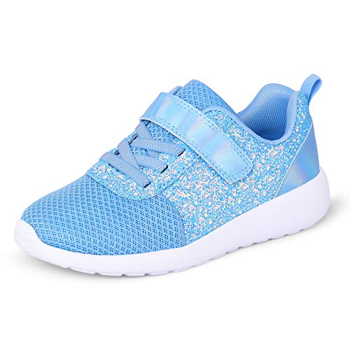 Laufschuhe Kinder Mädchen Glitzer Sportschuhe Turnschuhe Fitnessschuhe Hallenschuhe Klettverschluss Sneaker Blau EU 22 von Harvest Land