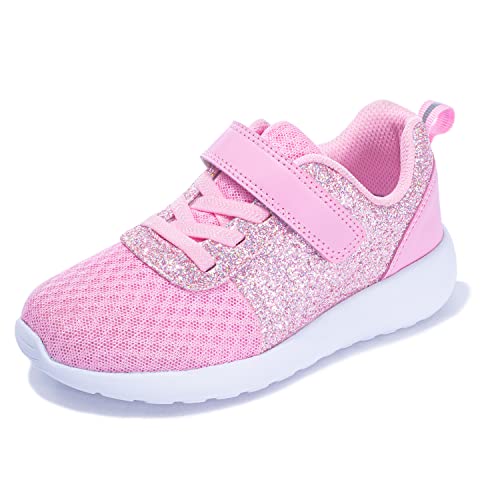 Laufschuhe Kinder Mädchen Glitzer Sportschuhe Turnschuhe Fitnessschuhe Hallenschuhe Klettverschluss Sneaker Rosa EU 24 von Harvest Land