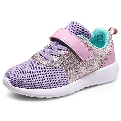 Mädchen Glitzer Sportschuhe Turnschuhe Fitnessschuhe Laufschuhe Kinder Hallenschuhe Klettverschluss Sportschuhe Sneaker Violett-Pink EU 22 von Harvest Land