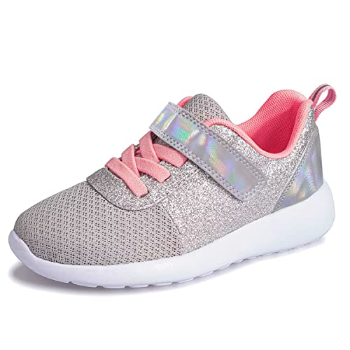 Mädchen Schuhe Kinder Turnschuhe Glitzer Sportschuhe Hallenschuhe Sneakers Klettverschluss Tennisschuhe Straßenlaufschuhe Basketballschuhe Runningschuhe Outdoor Fitnessschuhe.EU22.Grau von Harvest Land