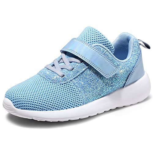 Mädchen Schuhe Kinder Turnschuhe Glitzer Sportschuhe Hallenschuhe Sneakers Klettverschluss Tennisschuhe Straßenlaufschuhe Basketballschuhe Runningschuhe Outdoor Fitnessschuhe Blau EU22 von Harvest Land