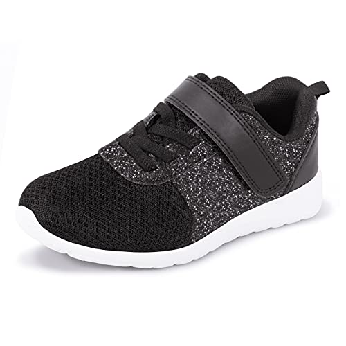 Mädchen Schuhe Kinder Turnschuhe Glitzer Sportschuhe Hallenschuhe Sneakers Klettverschluss Tennisschuhe Straßenlaufschuhe Basketballschuhe Runningschuhe Outdoor Fitnessschuhe Schwarz-A EU22 von Harvest Land