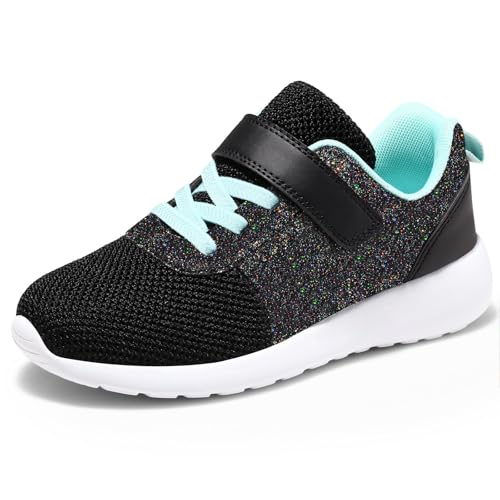 Mädchen Schuhe Kinder Turnschuhe Glitzer Sportschuhe Laufschuhe Hallenschuhe Sneakers Klettverschluss Tennisschuhe Festliche für Jugendliche,30.5 EU,Schwarz von Harvest Land