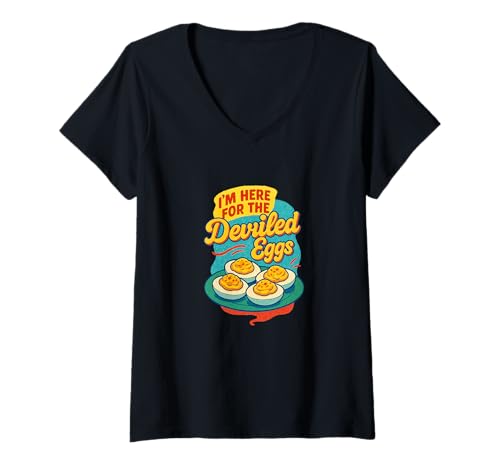 Damen I'm Here for The Deviled Eggs Lustiges Thanksgiving-Food T-Shirt mit V-Ausschnitt Damen I'm Here for The Deviled Eggs Lustiges Thanksgiving-Food T-Shirt mit V-Ausschnitt von Harvest Sass Parade