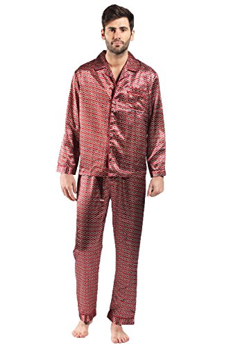 Herren Satin Bademantel Bademantel Kimono, Satin Pyjama Set Nachthemd - Schlafanzüge - Rot, XXL von Harvey James