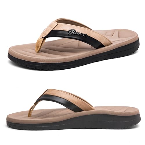 Harxxitd Herren Flip Flops Zehentrenner Outdoor Sport Strand Sandalen Sommer Hausschuhe mit Arch Support Für Strand, Pool oder Alltag(2151 Khaki-43) von Harxxitd