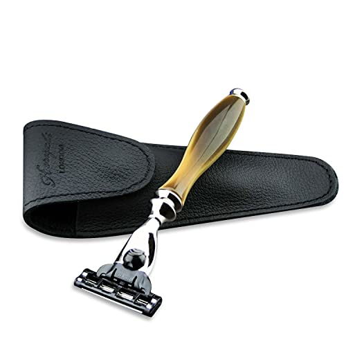 Gillette Mach3 Herren Rasierer mit Horn Replica Griff und Leder Reisetasche> Gent Essentials | Rasieren & Pflegen | Reiseausrüstung für Ihn Gillette Mach3 Herren Rasierer mit Horn Replica Griff und Leder Reisetasche> Gent Essentials | Rasieren & Pflegen | Reiseausrüstung für Ihn von Haryali London