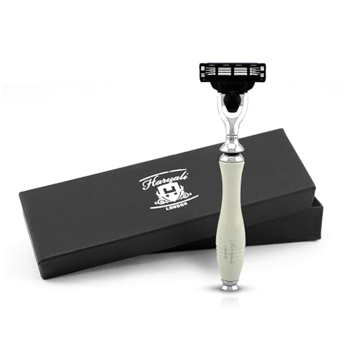 Haryali London 3-Klingen-Rasierapparat für Männer und Frauen – Rutschfester Körper- und Gesichtsrasierer – Wiederverwendbarer Rasierapparat – Exklusiver Herrenrasierer zum Rasieren – Elfenbein von Haryali London