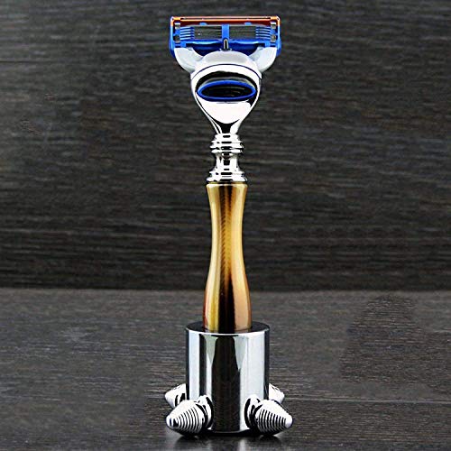 Haryali London 5 Edge Rasiermesser mit Horn-Replikgriff und Rasierständer Haryali London 5 Edge Rasiermesser mit Horn-Replikgriff und Rasierständer von Haryali London
