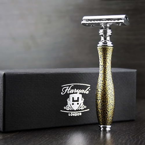 Haryali London Klassischer Rasierhobel für Herren im Vintage-Stil, goldfarbener antiker Griff (Klingen nicht im Lieferumfang enthalten). Perfekt für die tägliche Rasur. Wird in einer Designer-Box von Haryali London