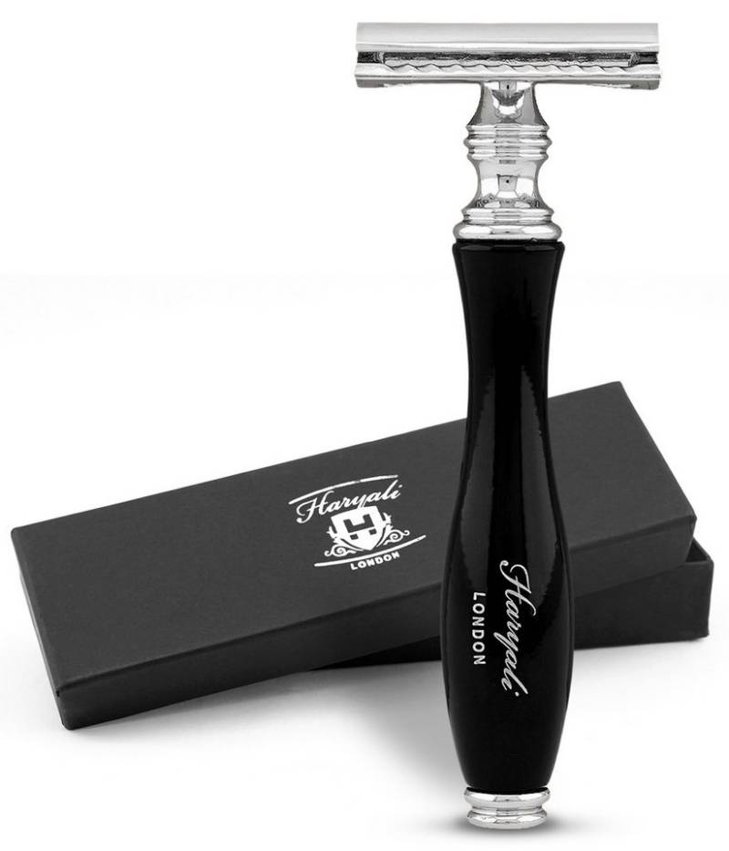 Haryali London Nassrasierer Doppelklingenrasierer für Damen und Herren ergonomisch metallic schwar, pack, Rasierer für ein erstklassiges Premium-Rasiererlebnis, Abwaschbarer, rutschfester, glänzender Metallgriff, Rasurerlebnis von Haryali London