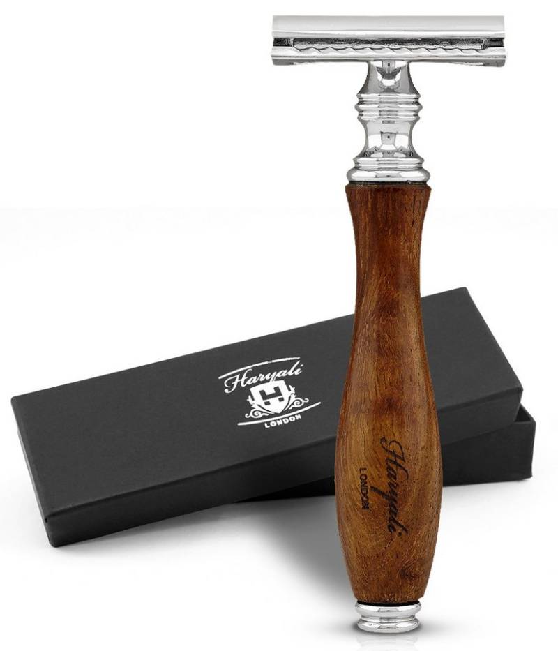 Haryali London Nassrasierer Rasierhobel mit Doppelklinge für Damen und Herren, pack, Rasierer für ein erstklassiges Rasiererlebnis, Rutschfester verstellbarer Rasierhobel aus Holz mit zwei Ersatzklingen von Haryali London