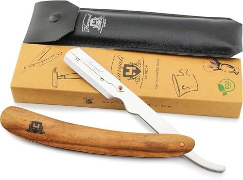 Haryali London Rasiermesser Herren Set - Barber Rasier Messer Mit Wechselklinge Unser Bart Messer Mit Ledertasche Straight Razor Wood Handle von Haryali London