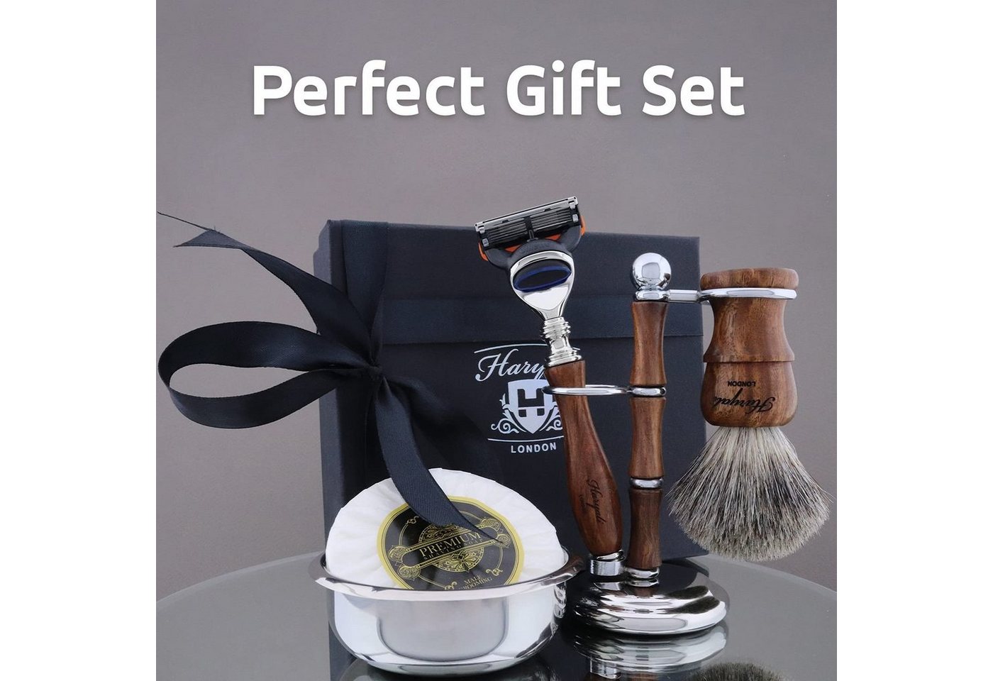 Haryali London Rasierpinsel Haryali London Men Shaving Set Razor Shaving Brush Stand Soap and Bowl, 5 tlg. von Haryali London