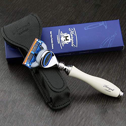 Premium 5 Kanten Rasiermesser in Elfenbein & Echtleder Schutzhülle Herren Rasiergepäck Pflegegeschenk für Ihn Premium 5 Kanten Rasiermesser in Elfenbein & Echtleder Schutzhülle Herren Rasiergepäck Pflegegeschenk für Ihn von Haryali London
