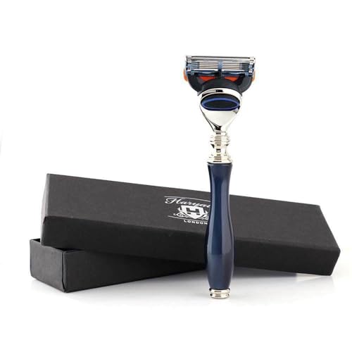 Premium-Kombination: 5 edge Luxury Rasiermesser - Kompatibel Top Class Griff - & Leder Rasierhobel Fall - Rasur Duo von Haryali London - Perfekte Geschenkset von Haryali London