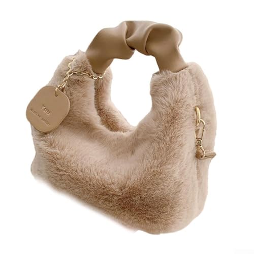 Damen-Plüsch-Hobo-Umhängetasche, klein, mit Verschluss, für Shopping, Reisen, Flach Khaki Damen-Plüsch-Hobo-Umhängetasche, klein, mit Verschluss, für Shopping, Reisen, Flach Khaki von Hasaller