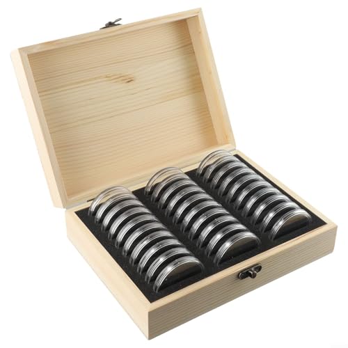 Hasaller Münzaufbewahrungsbox Münzaufbewahrungskoffer Gedenkmünze Aufbewahrungsbox Münzhalter Holz Münzsammelbox Münzaufbewahrungskoffer mit runden Münzkapseln Kunststoff Münzorganizer, Wie von Hasaller