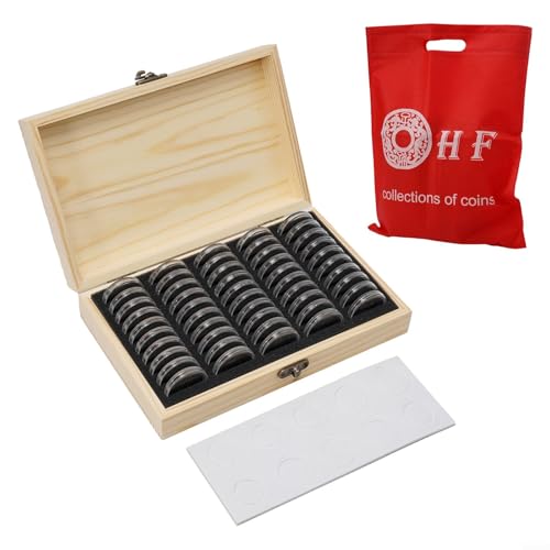 Hasaller Münzaufbewahrungsbox Münzaufbewahrungskoffer Gedenkmünze Aufbewahrungsbox Münzhalter Holz Münzsammelbox Münzaufbewahrungskoffer mit runden Münzkapseln Kunststoff Münzorganizer, Wie von Hasaller