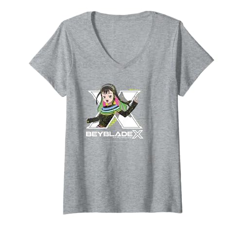 Damen Beyblade X Multi Nana-Iro Logo T-Shirt mit V-Ausschnitt von Hasbro