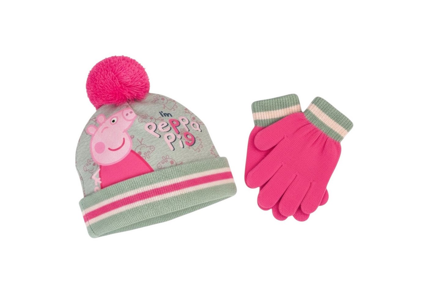 Hasbro Bommelmütze PEPPA PIG - Kinder Winter Set Gr. 51/54 cm Bommel-Mütze und Handschuh (Spar-Set, 2-St) von Hasbro