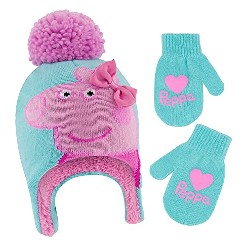 Hasbro Girls Winter Accessory Hat and Mittens Set, Peppa Pig Toddler Beanie for Toddler Ages 2-4 Blue/Pink von Hasbro