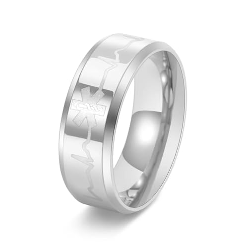 Hasdnker Ring Ringe Damen Bijouterie Herren Black Men'S 8Mm Wide Star Of Life Rings Beveled Edge Medical Symbol Jewelry Paramedic Stackable Bands 7 Silvercolor von Hasdnker