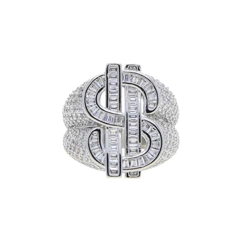 Hasdnker Ring Ringe Damen Bijouterie Herren Größe 8 9 10 11 Iced Out Bling Männer Junge Finger Schmuck Zirkonia Cz Geld Dollar Ring Hip Hop Schmuck 9 Silber von Hasdnker