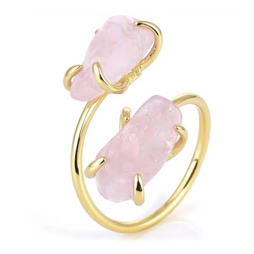 Hasdnker Ring Ringe Damen Bijouterie Herren Irregular Crystal Open Ring Healing Natural Amethysts Citrine Double Gems Stone Claw Finger Rings Jewelry Accessories Rosequartz von Hasdnker
