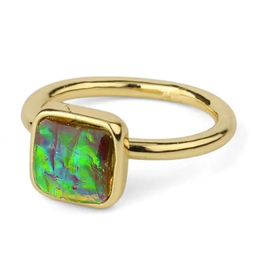 Hasdnker Ring Ringe Damen Bijouterie Herren Natural Ammolite Stone Ring Heart Square Round Faceted Rainbow Adjustable Finger Rings For Women Party Christmas Gold-Square von Hasdnker
