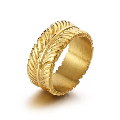 Hasdnker Ring Ringe Damen Bijouterie Herren Ringe Für Frauen Männer Farbe Silber Gold Textur Federform Klobiger Ring Knöchel Hip Hophip Punk Schmuck 10 Gold von Hasdnker