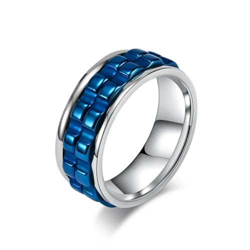 Hasdnker Ring Ringe Damen Bijouterie Herren Schwarz-Blauer Zahnrad-Spinner-Ring Für Herren, Hochglanzpoliert, Angst-Spinner, Cooler Ring Zum Stressabbau Für Männer Und Frauen, 12 Silberblau von Hasdnker