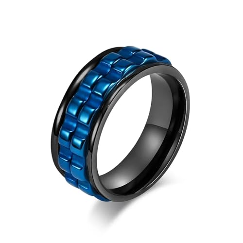 Hasdnker Ring Ringe Damen Bijouterie Herren Schwarz-Blauer Zahnrad-Spinner-Ring Für Herren, Hochglanzpoliert, Angst-Spinner, Cooler Stressabbau-Ring Für Männer Und Frauen, 11 Schwarzblau von Hasdnker