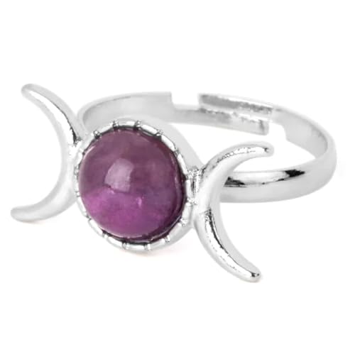 Hasdnker Ring Ringe Damen Bijouterie Herren Triple Goddess Witch Rings Moon Sun Natural Stone Ring Adjustable Crystal Amethysts Pink Quartz Lapis Lazuli Amethyst von Hasdnker
