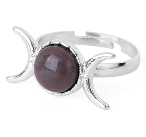 Hasdnker Ring Ringe Damen Bijouterie Herren Triple Goddess Witch Rings Moon Sun Natural Stone Ring Adjustable Crystal Amethysts Pink Quartz Lapis Lazuli Indianagate von Hasdnker