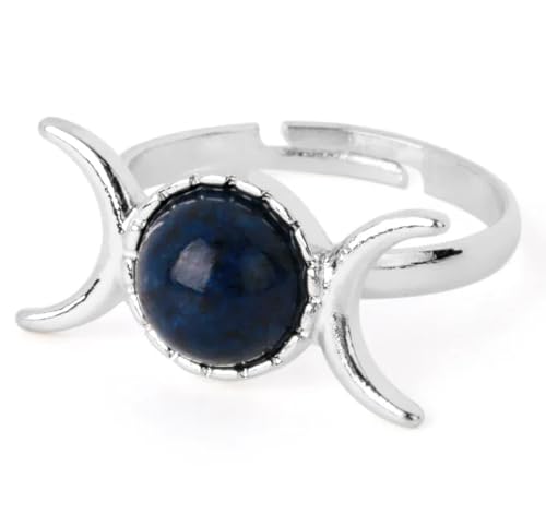 Hasdnker Ring Ringe Damen Bijouterie Herren Triple Goddess Witch Rings Moon Sun Natural Stone Ring Adjustable Crystal Amethysts Pink Quartz Lapis Lazuli Lapislazuli von Hasdnker