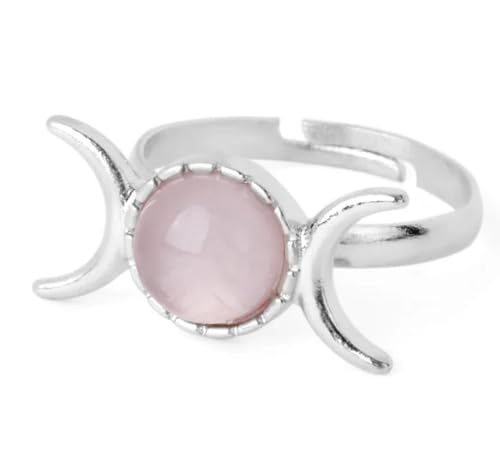 Hasdnker Ring Ringe Damen Bijouterie Herren Triple Goddess Witch Rings Moon Sun Natural Stone Ring Adjustable Crystal Amethysts Pink Quartz Lapis Lazuli Rosequartz von Hasdnker